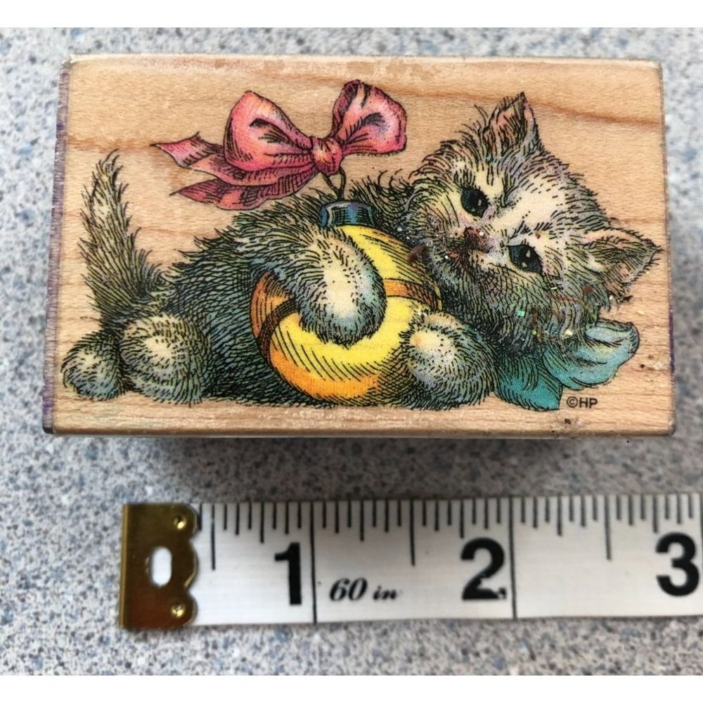 All Night Media 622F Having A Ball Rubber Stamp Kitten Christmas Holiday